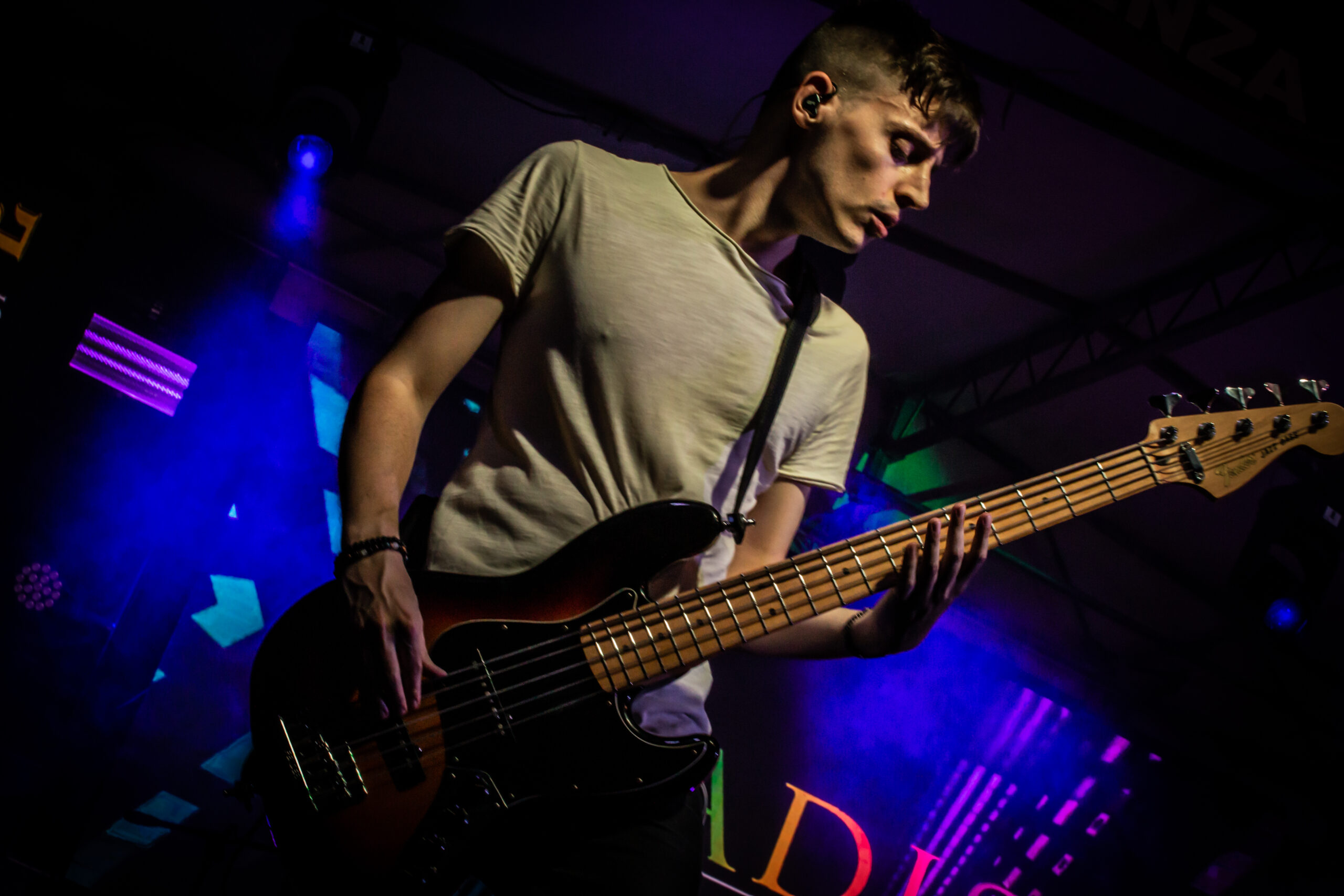 bassista della band durante un live